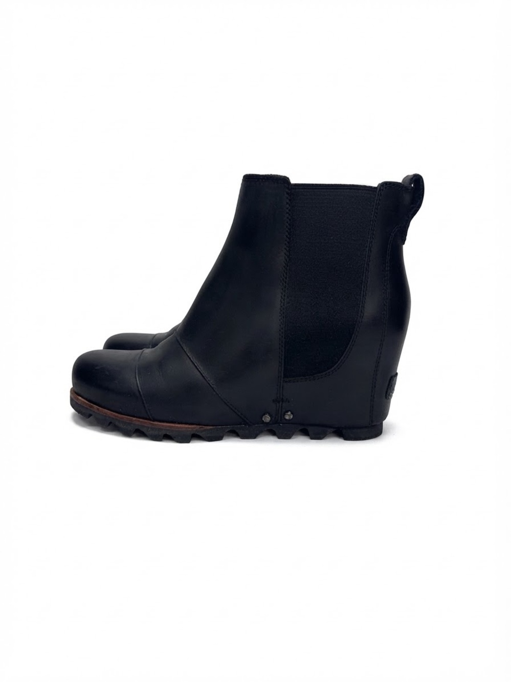 Sorel Black Leather Chelsea Wedge Ankle Boots